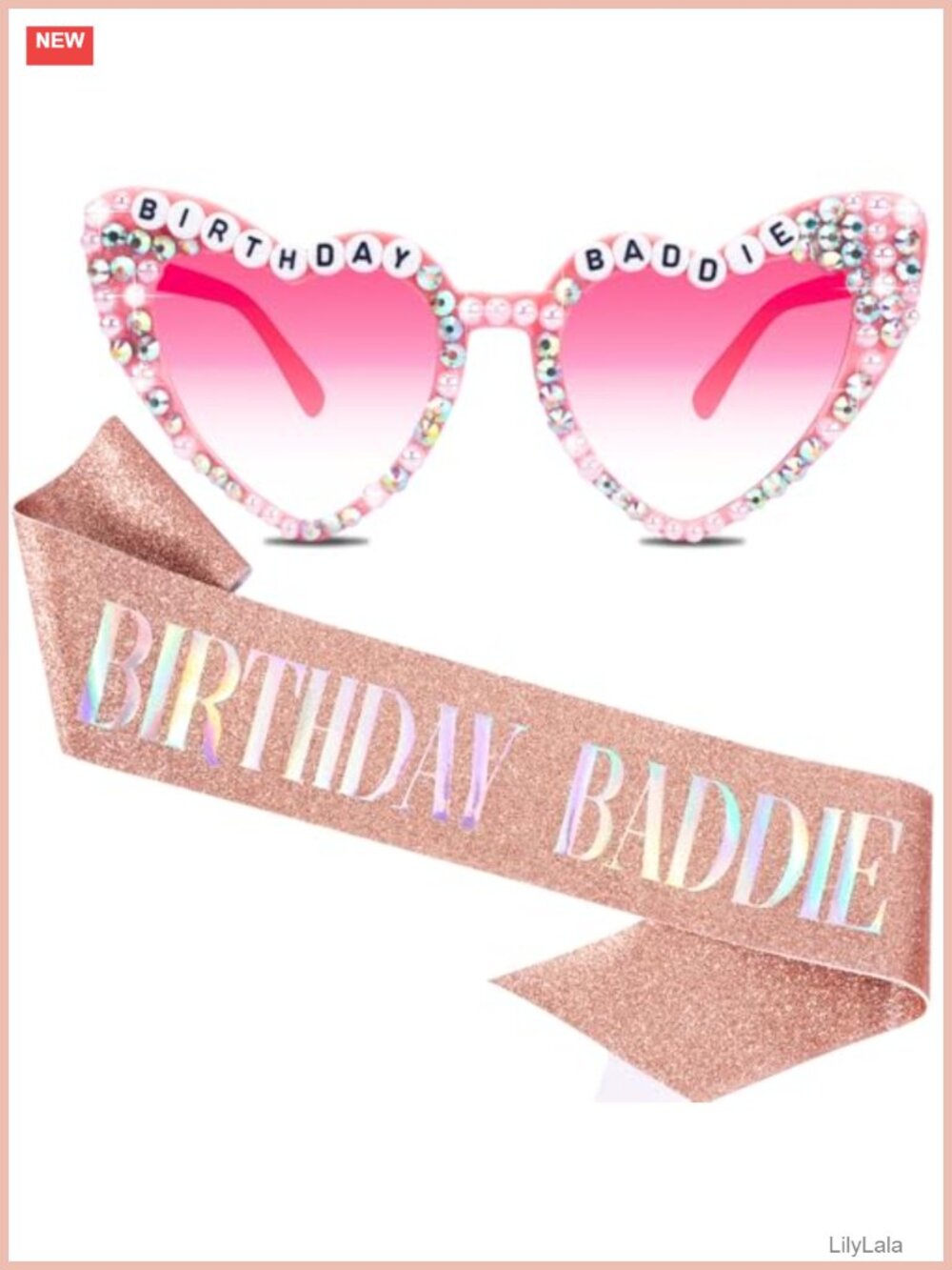 Birthday Baddie Sash & Heart Sunglasses Party Set One Size Glam